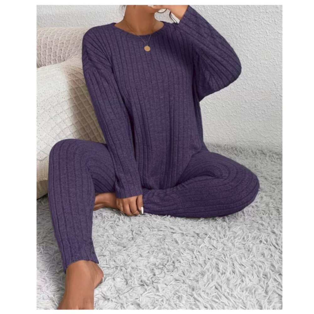 NWT Super Soft Purple Pajamas Loungewear Lounging Outfit Set Sexy V-Neck Size L